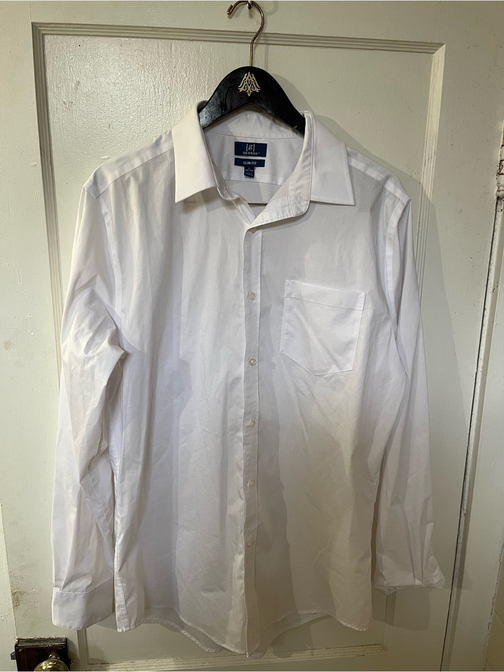 George Men's Dress Shirt Large White Long Sleeve Slim Fit EUC Business Casual